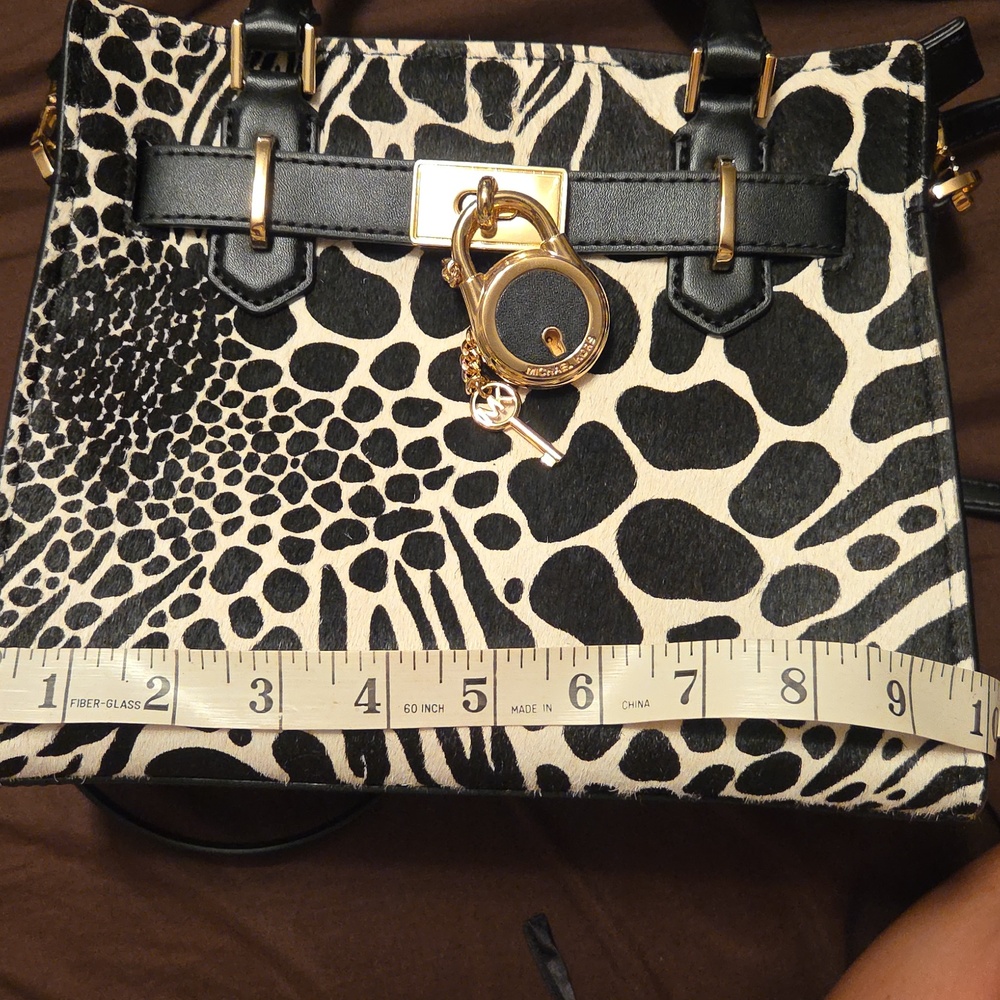 Michael Kors Faux Hair Animal Print  Satchel in Black and Gold - Picture 9 of 10